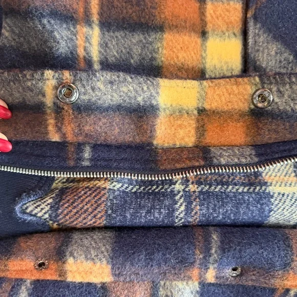 Marled Blue and Orange Plaid Bomber Jacket - Picture 5 of 7